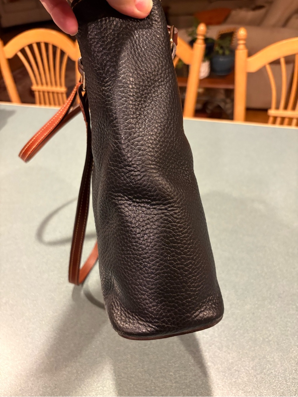 Dooney & Bourke Lexington tote Black Pebbled Leather Messenger with Brown Trim - Picture 5 of 8